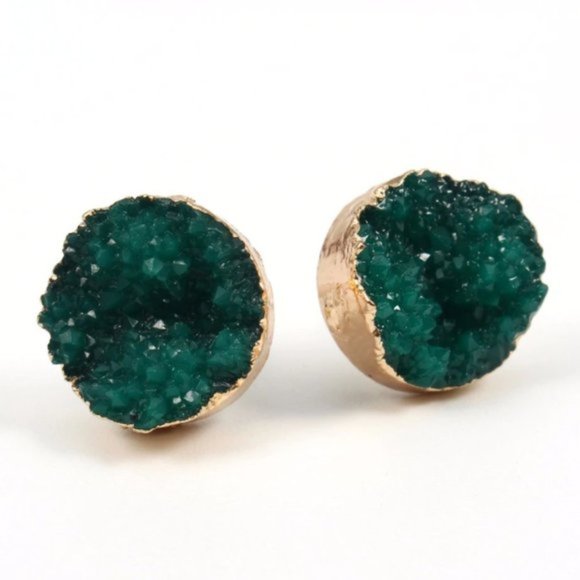 Indie Boho Druzy Green Crystal Quartz Earrings - Picture 1 of 8